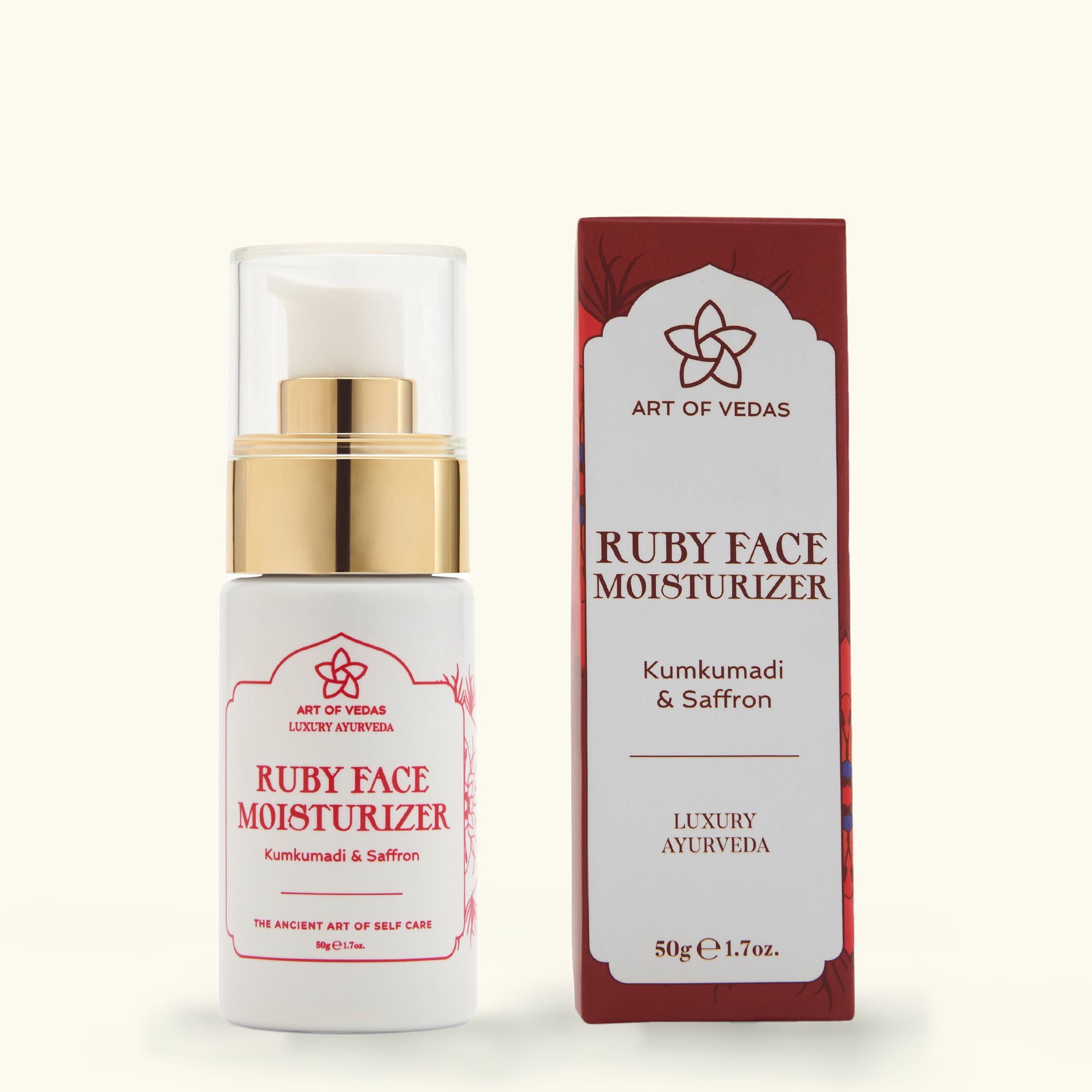 Unleash the radiance of your skin with Art of Vedas Ayurvedic Kumkumadi Face Moisturizer, a luxurious blend of pure Ayurvedic herbs that deeply replenishes, balances, and protects your skin for a healthy, supple complexion.